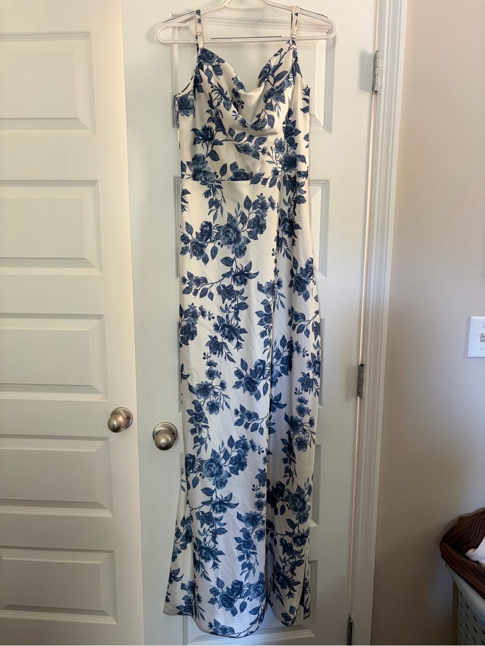 Revelry White Maxi Dress with Blue Floral Print